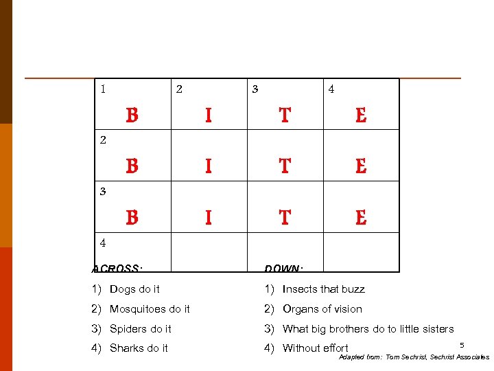 1 2 3 4 B I T E 2 3 4 ACROSS: DOWN: 1)