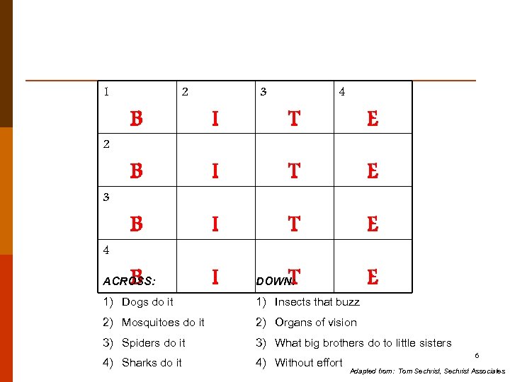 1 2 3 4 B I T E 2 3 4 ACROSS: DOWN: 1)