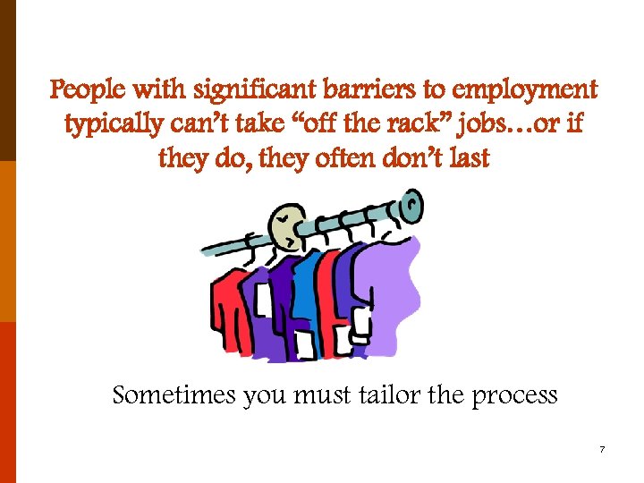 People with significant barriers to employment typically can’t take “off the rack” jobs…or if