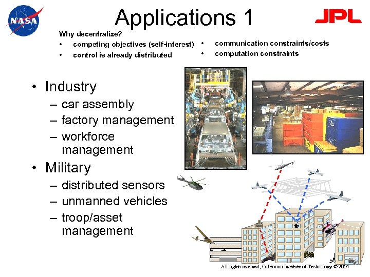 Applications 1 Why decentralize? • competing objectives (self-interest) • • • control is already