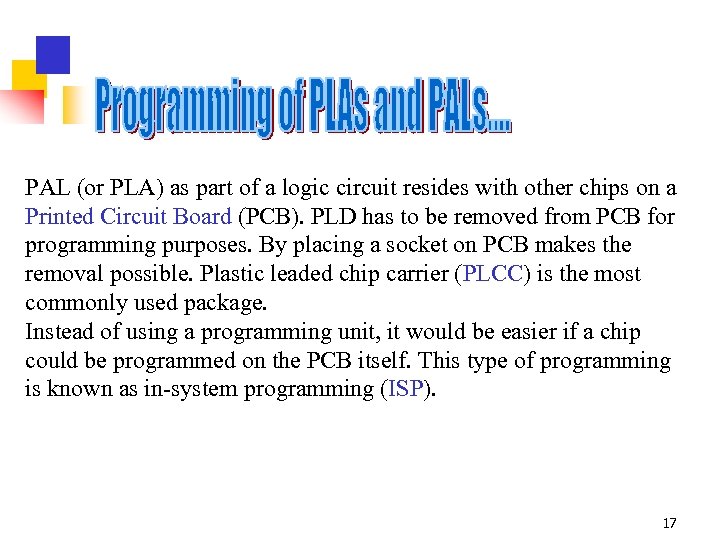 PAL (or PLA) as part of a logic circuit resides with other chips on