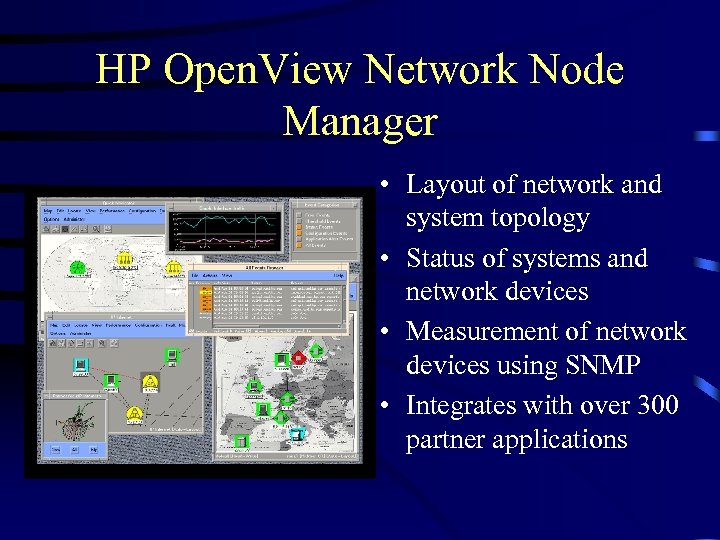 HP Open. View Network Node Manager • Layout of network and system topology •