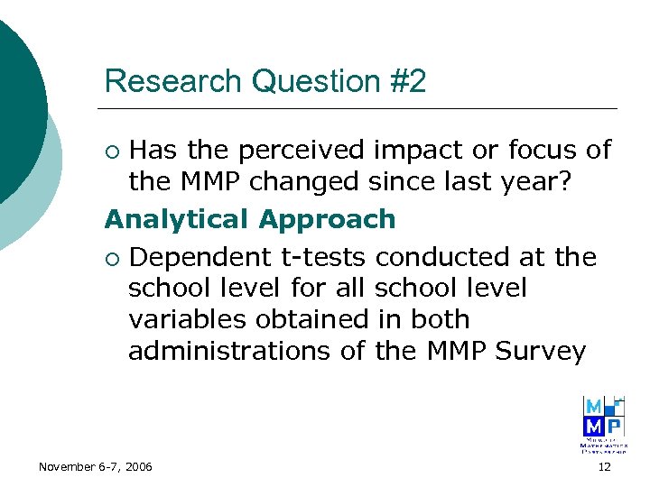 Research Question #2 Has the perceived impact or focus of the MMP changed since