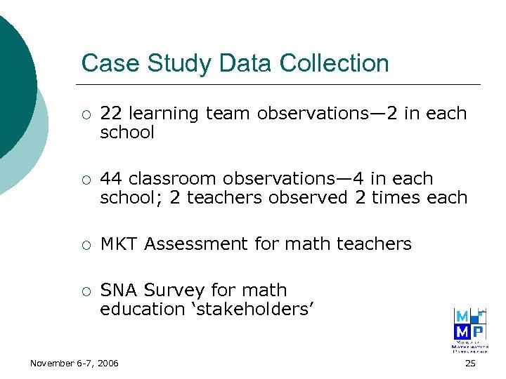 Case Study Data Collection ¡ 22 learning team observations— 2 in each school ¡