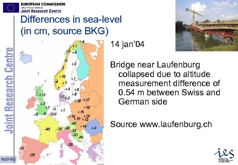 Differences in sea-level (in cm, source BKG) 14 jan’ 04 Bridge near Laufenburg collapsed