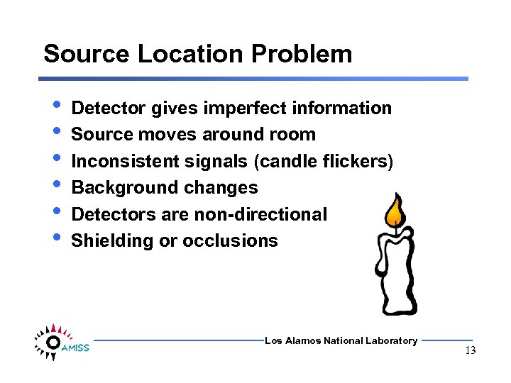 Source Location Problem • • • Detector gives imperfect information Source moves around room