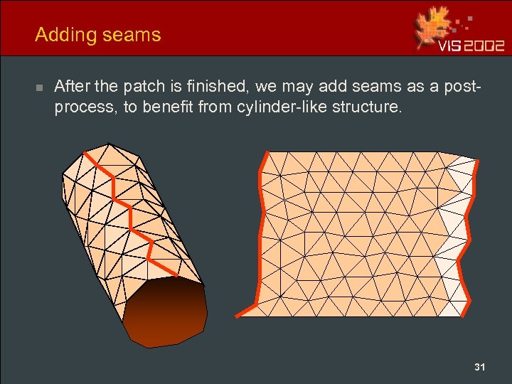 Adding seams n After the patch is finished, we may add seams as a