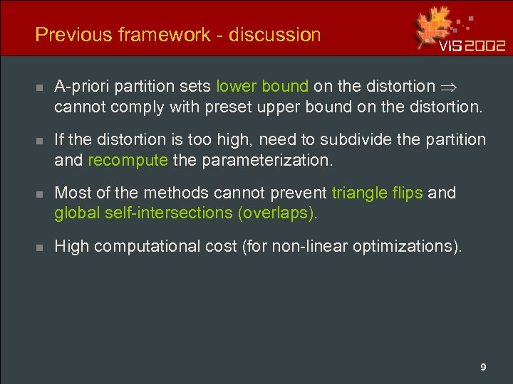 Previous framework - discussion n A-priori partition sets lower bound on the distortion cannot