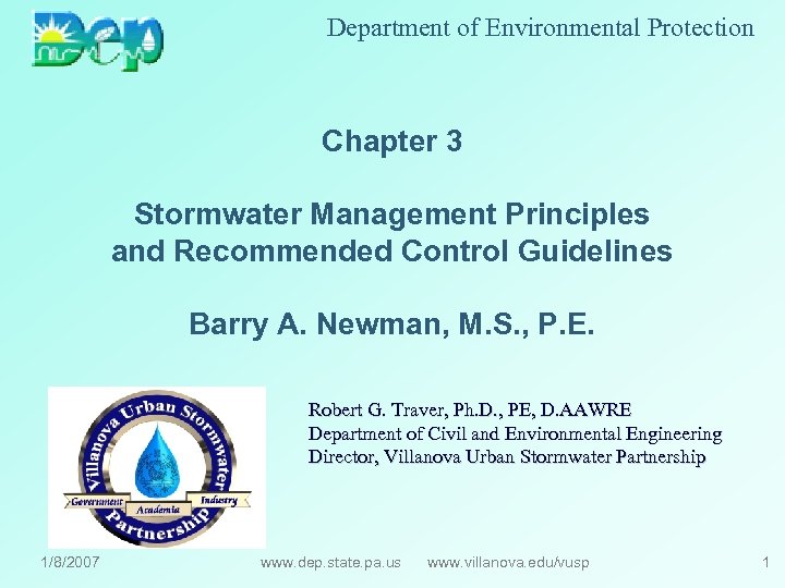Department of Environmental Protection Chapter 3 Stormwater Management Principles and Recommended Control Guidelines Barry