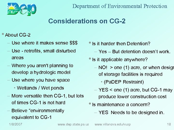 Department of Environmental Protection Considerations on CG-2 • About CG-2 – Use where it