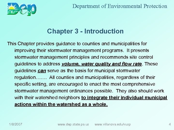 Department of Environmental Protection Chapter 3 - Introduction This Chapter provides guidance to counties