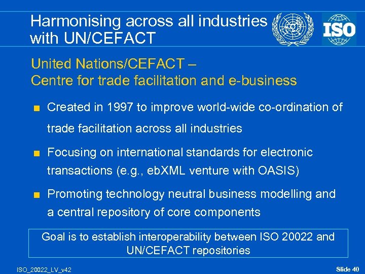 Harmonising across all industries with UN/CEFACT United Nations/CEFACT – Centre for trade facilitation and