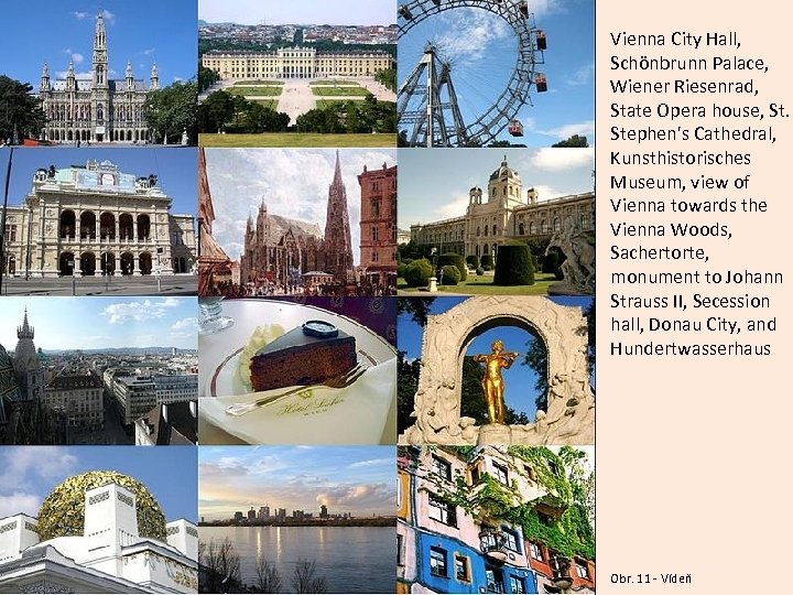 Vienna City Hall, Schönbrunn Palace, Wiener Riesenrad, State Opera house, St. Stephen's Cathedral, Kunsthistorisches