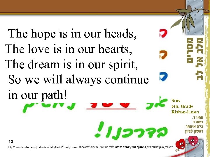 The hope is in our heads, The love is in our hearts, The dream