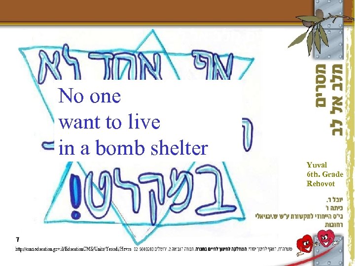 No one want to live in a bomb shelter Yuval 6 th. Grade Rehovot