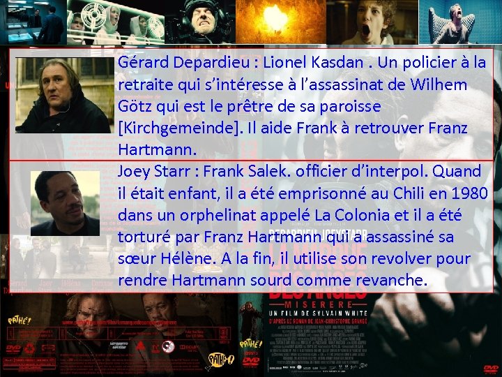 Gérard Depardieu : Lionel Kasdan. Un policier à la retraite qui s’intéresse à l’assassinat