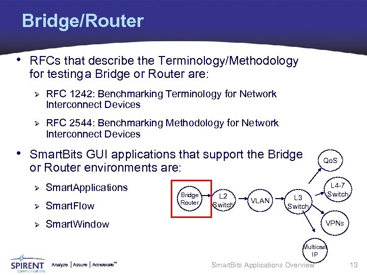 Bridge/Router • RFCs that describe the Terminology/Methodology for testing a Bridge or Router are: