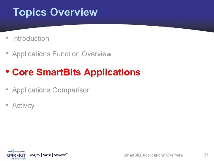 Topics Overview • Introduction • Applications Function Overview • Core Smart. Bits Applications •
