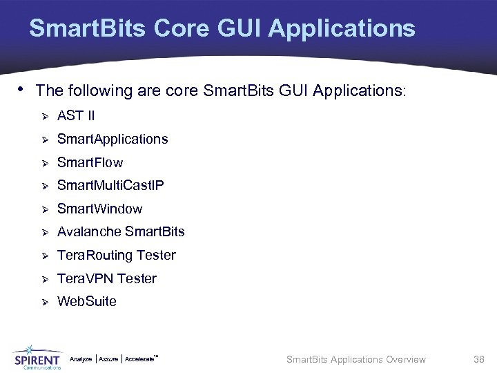 Smart. Bits Core GUI Applications • The following are core Smart. Bits GUI Applications: