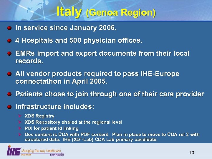 Italy (Genoa Region) In service since January 2006. 4 Hospitals and 500 physician offices.