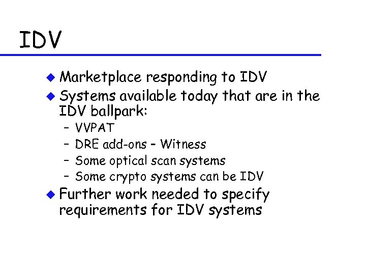 IDV u Marketplace responding to IDV u Systems available today that are in the