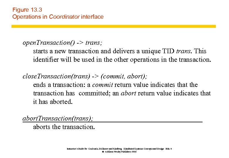 Figure 13. 3 Operations in Coordinator interface open. Transaction() -> trans; starts a new