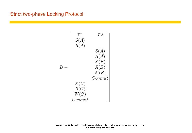 Strict two-phase Locking Protocol Instructor’s Guide for Coulouris, Dollimore and Kindberg Distributed Systems: Concepts