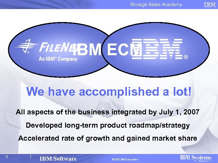 Storage Sales Academy IBM ECM We have accomplished a lot! All aspects of the