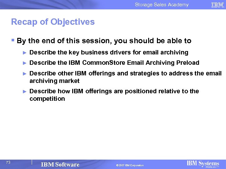 Storage Sales Academy Recap of Objectives § By the end of this session, you