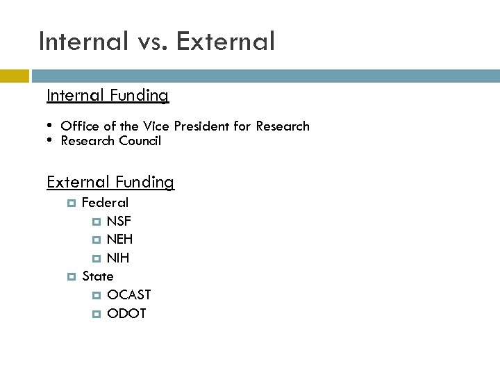 Internal vs. External Internal Funding • Office of the Vice President for Research •