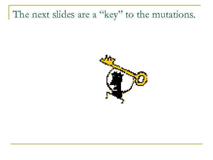 The next slides are a “key” to the mutations. 