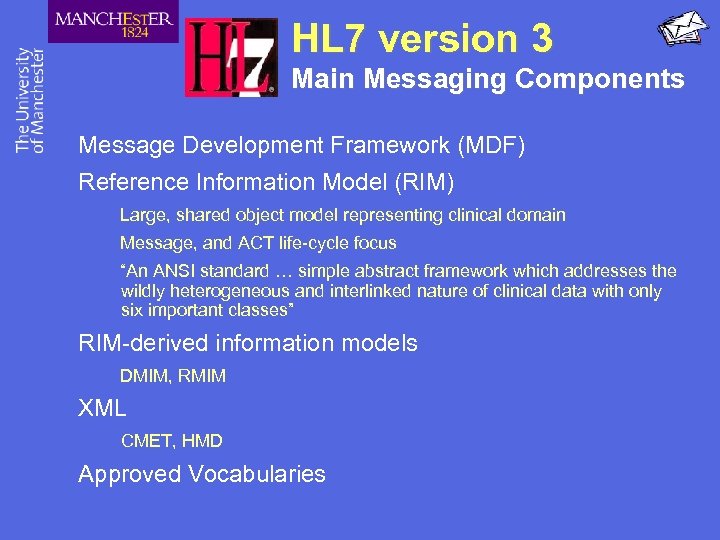 HL 7 version 3 Main Messaging Components Message Development Framework (MDF) Reference Information Model