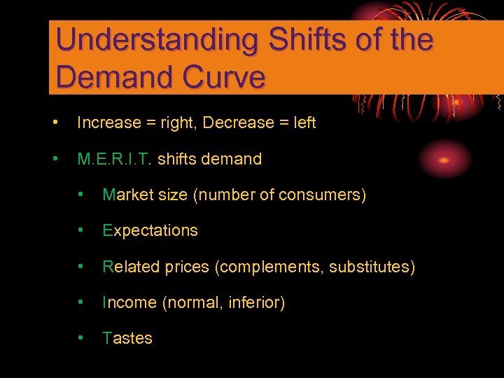 Understanding Shifts of the Demand Curve • Increase = right, Decrease = left •