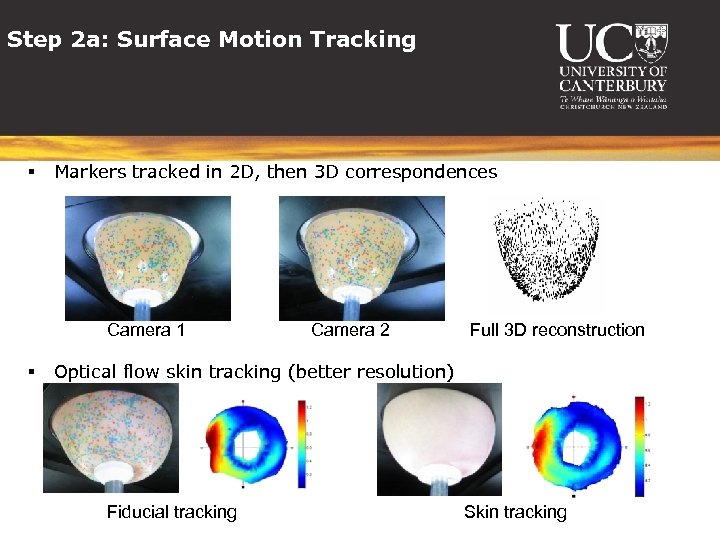 Step 2 a: Surface Motion Tracking § Markers tracked in 2 D, then 3