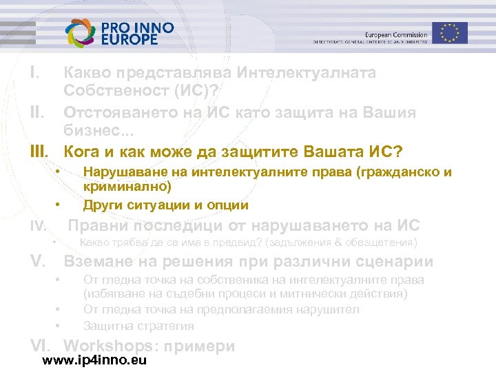 I. Какво представлява Интелектуалната Собственост (ИС)? II. Отстояването на ИС като защита на Вашия