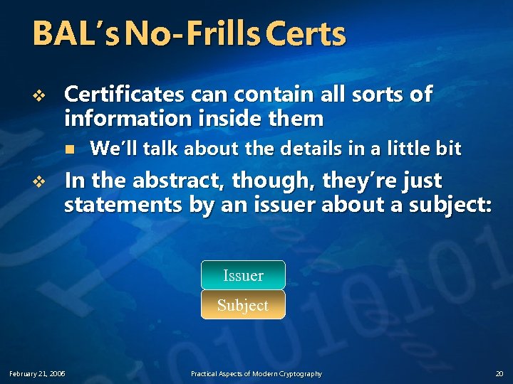 BAL’s No-Frills Certs v Certificates can contain all sorts of information inside them n