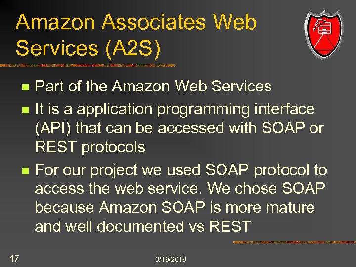 Amazon Associates Web Services (A 2 S) n n n 17 Part of the