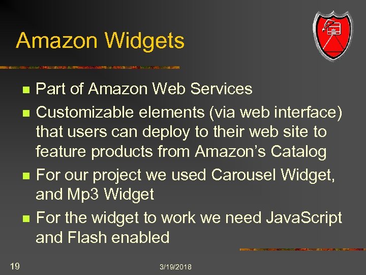 Amazon Widgets n n 19 Part of Amazon Web Services Customizable elements (via web