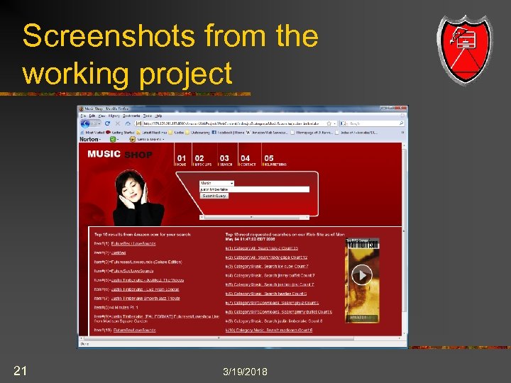 Screenshots from the working project 21 3/19/2018 