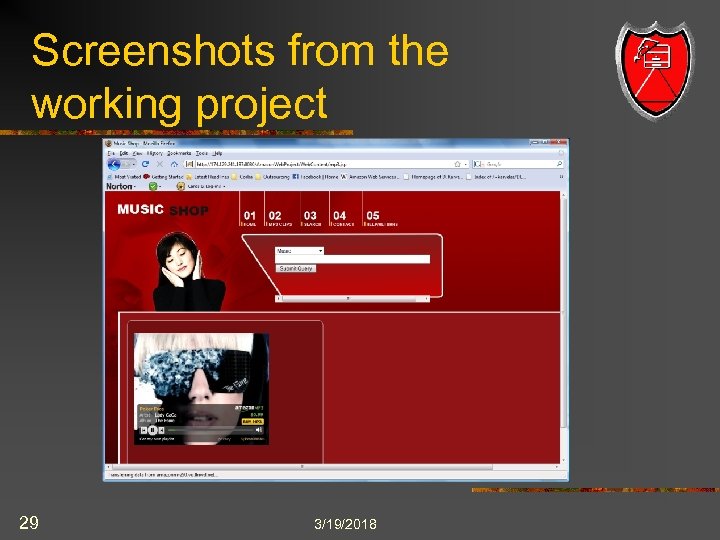 Screenshots from the working project 29 3/19/2018 
