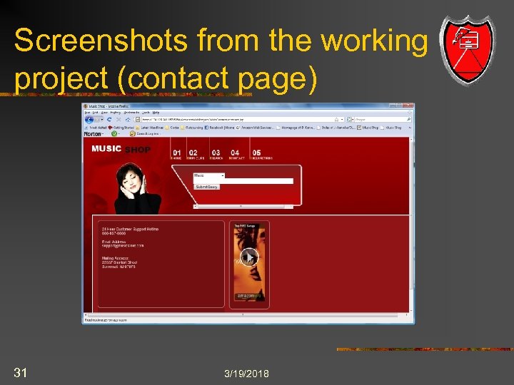 Screenshots from the working project (contact page) 31 3/19/2018 