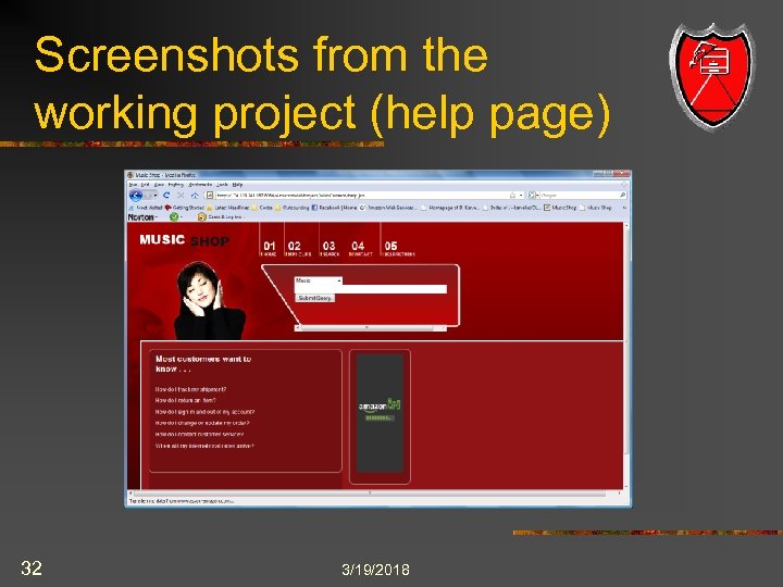 Screenshots from the working project (help page) 32 3/19/2018 