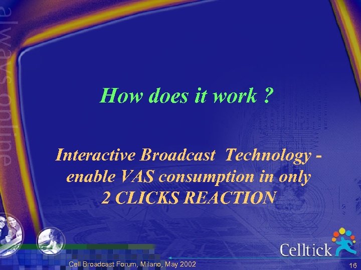 How does it work ? Interactive Broadcast Technology enable VAS consumption in only 2