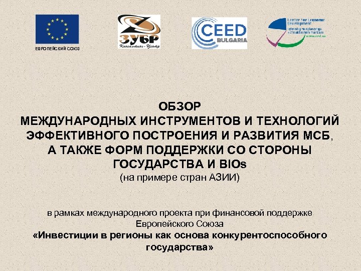 ЕВРОПЕЙСКИЙ СОЮЗ ОБЗОР МЕЖДУНАРОДНЫХ ИНСТРУМЕНТОВ И ТЕХНОЛОГИЙ ЭФФЕКТИВНОГО ПОСТРОЕНИЯ И РАЗВИТИЯ МСБ, А ТАКЖЕ