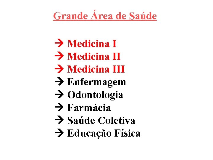 Grande Área de Saúde Medicina III Enfermagem Odontologia Farmácia Saúde Coletiva Educação Física 