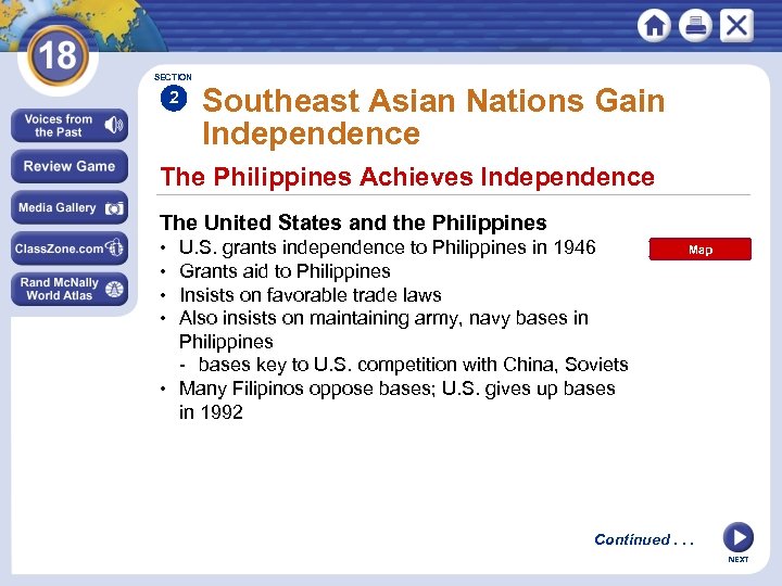 SECTION 2 Southeast Asian Nations Gain Independence The Philippines Achieves Independence The United States