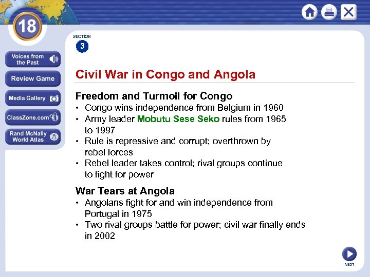 SECTION 3 Civil War in Congo and Angola Freedom and Turmoil for Congo •