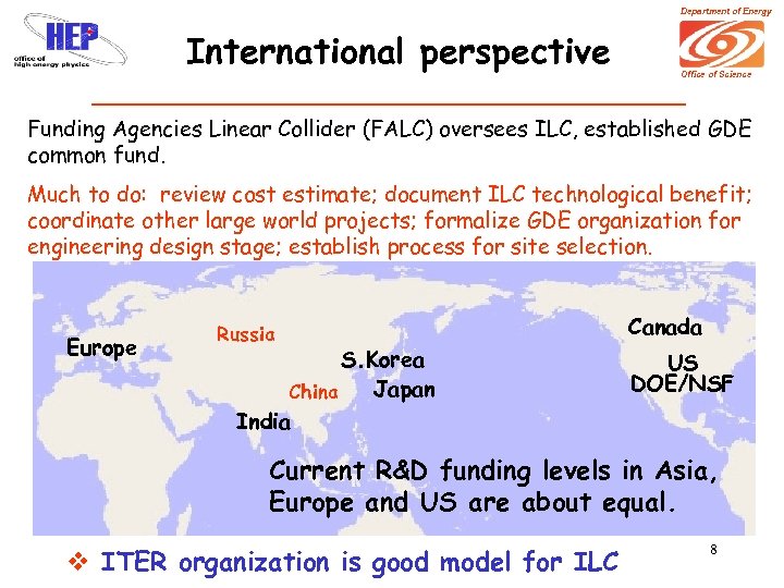 Department of Energy International perspective Office of Science Funding Agencies Linear Collider (FALC) oversees