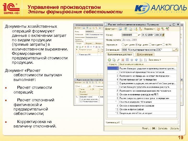 Управление производством Этапы формирования себестоимости Документы хозяйственных операций формируют данные о включении затрат по