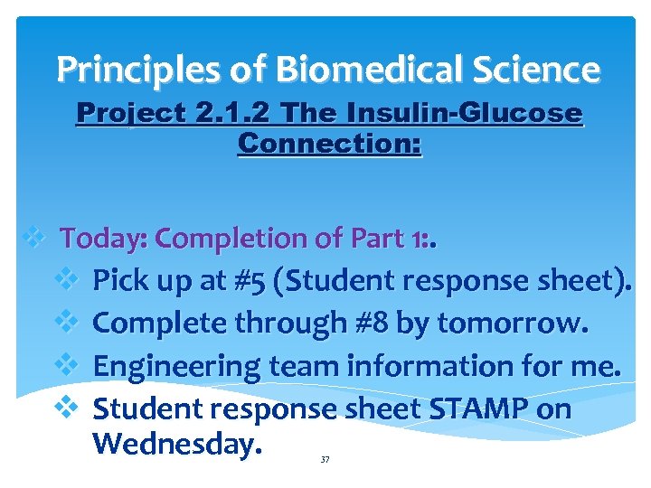 Principles of Biomedical Science Project 2. 1. 2 The Insulin-Glucose Connection: v Today: Completion